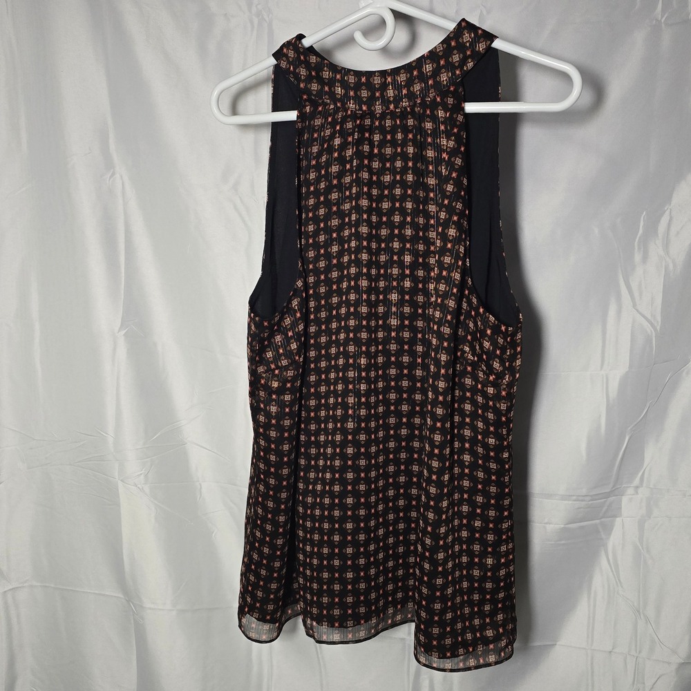 Talbots Womens 14 Top Metallic sleeveless Geometric Print Tie neck Blouse